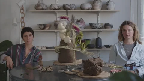 Collaborative feminist artistry as two remarkably skilled female artists come Stock Footage 255279620