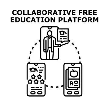 Collaborative free online education platform concept illustration Stock Illustration