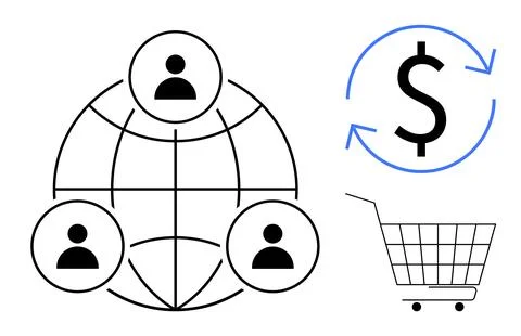 Collaborative Global Network for E-Commerce with Currency Exchange Stock Illustration