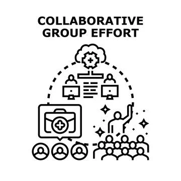 Collaborative group effort working with cloud technology Stock Illustration