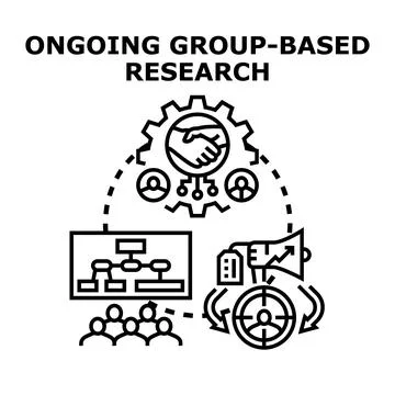 Collaborative group research process and development illustration Stock Illustration
