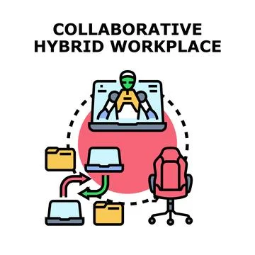 Collaborative hybrid workplace concept for global business Illustrazione stock