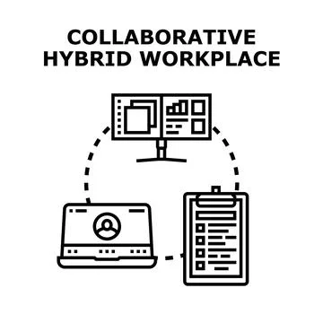 Collaborative hybrid workplace creating modern working solutions Stock Illustration