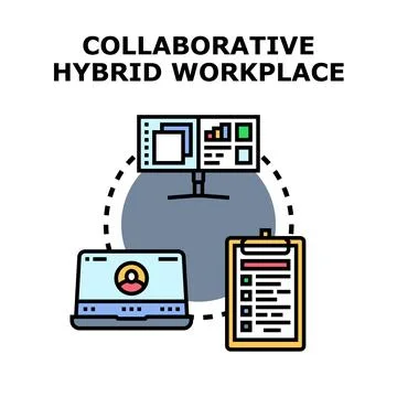 Collaborative hybrid workplace creating modern working solutions Stock Illustration
