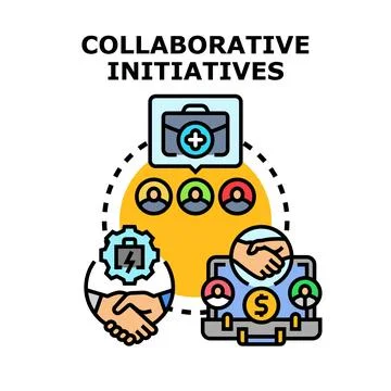 Collaborative initiatives building teamwork and business partnerships Ilustración de archivo