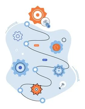 Collaborative Innovation Process Illustrated with Colorful Gears and Light .. Illustrazione stock