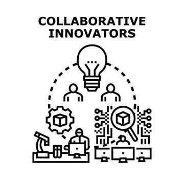 Collaborative innovators developing new ideas and technology solutions Stock Illustration