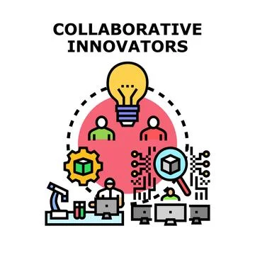 Collaborative innovators developing new ideas and technology solutions Stockillustratie