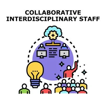 Collaborative interdisciplinary staff generating ideas and sharing data Stock Illustration