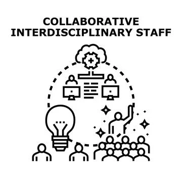 Collaborative interdisciplinary staff generating ideas and sharing data Stockillustratie