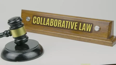 Collaborative Law Word or Text on Wood Name Plate and Gavel Tapping One Stock Footage 306689901