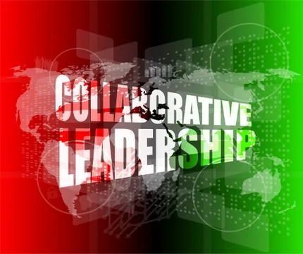 Collaborative leadership review on touch screen, media communication on the i Stock Illustration