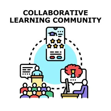 Collaborative learning community connecting digital education platforms Stock Illustration