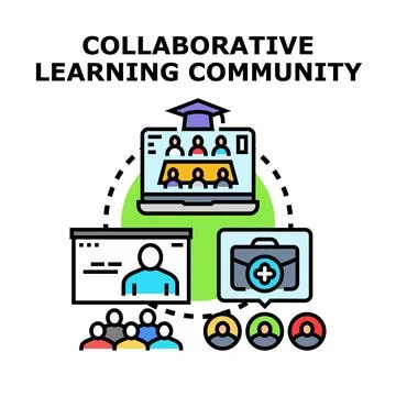 Collaborative learning community studying business education online course Stock Illustration
