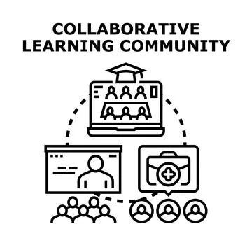 Collaborative learning community studying business education online course Stock Illustration