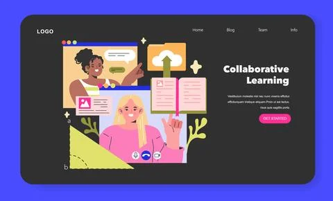 Collaborative Learning concept Peers engage in digital interaction, highlighting Stock Illustration