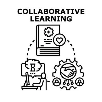 Collaborative learning concept vector line illustration Stock Illustration