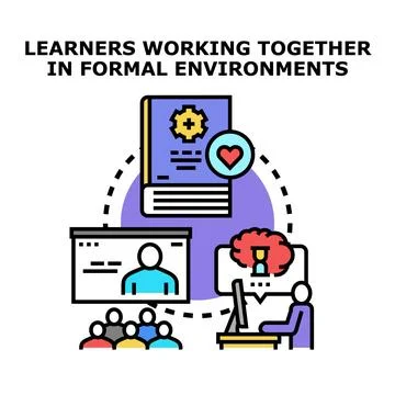 Collaborative learning engaging students in formal education process Stock Illustration