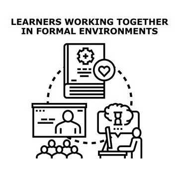 Collaborative learning engaging students in formal education process Stock Illustration