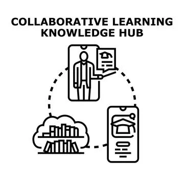 Collaborative learning knowledge hub concept illustrating distance education Stock Illustration