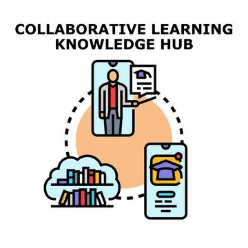 Collaborative learning knowledge hub concept illustrating distance education Stock Illustration