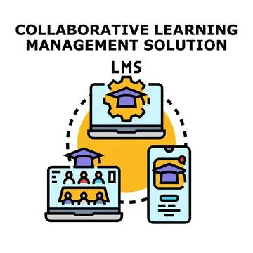 Collaborative learning management system technology managing education Stock Illustration