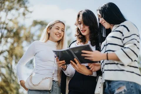 Collaborative Learning in the Park. Students Achieving Milestones and Exam Stock Photos