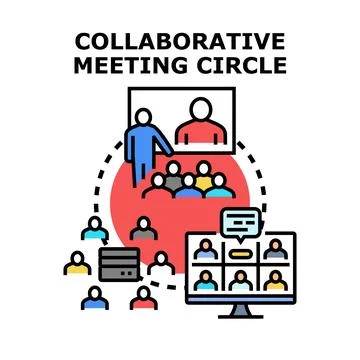 Collaborative meeting circle concept with people communicating online Stock Illustration