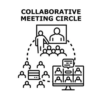 Collaborative meeting circle concept with people communicating online Stock Illustration
