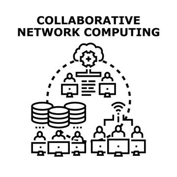 Collaborative network computing connecting cloud with users Stock Illustration