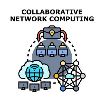 Collaborative network computing connecting global team for data sharing Illustrazione stock