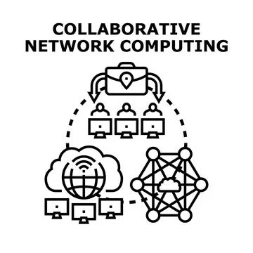 Collaborative network computing connecting global team for data sharing Stock Illustration