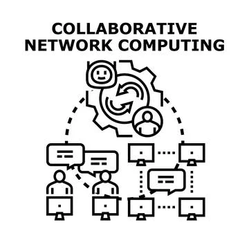 Collaborative network computing connecting people and devices Stock Illustration