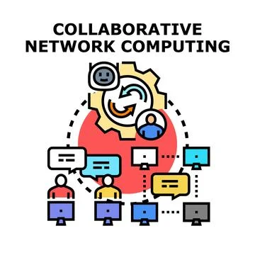Collaborative network computing connecting people and devices Stock Illustration