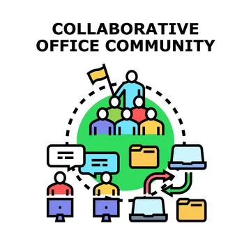 Collaborative office community connecting team members working remotely Stock Illustration
