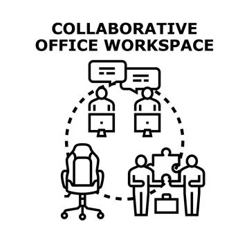 Collaborative office workspace concept for teamwork and remote work Stock Illustration