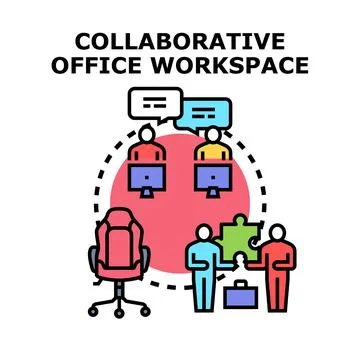 Collaborative office workspace concept for teamwork and remote work Stock Illustration