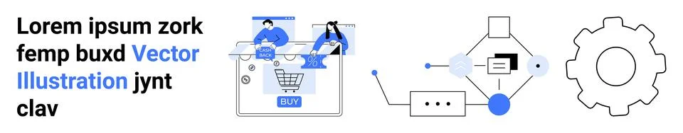 Collaborative Online Shopping and Data Analysis with Gear and Circuit Element Stock Illustration