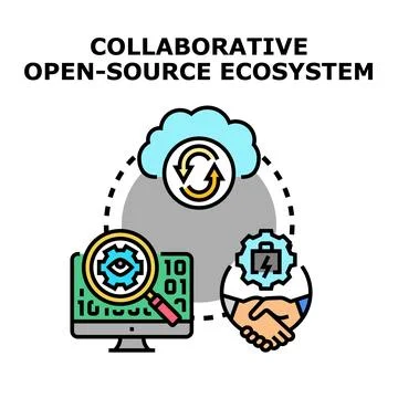 Collaborative open source ecosystem developing community project Stock-Illustration
