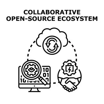Collaborative open source ecosystem developing community project Stock Illustration