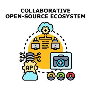 Collaborative open source ecosystem developing software together Stock-Illustration
