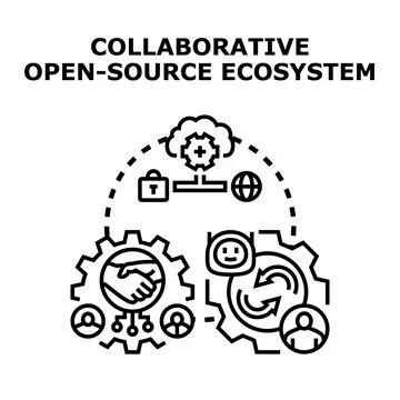 Collaborative open source ecosystem development and teamwork Stock Illustration