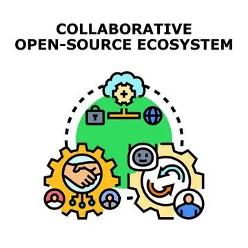 Collaborative open source ecosystem development and teamwork Stock Illustration