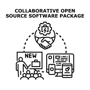 Collaborative open source software package development concept Illustrazione stock