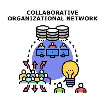 Collaborative organizational network concept with people users working 스톡 일러스트