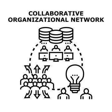 Collaborative organizational network concept with people users working Stock Illustration