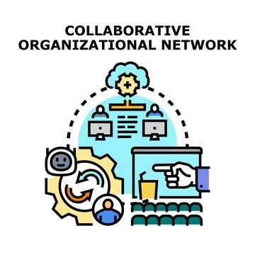 Collaborative organizational network with digital process and teamwork Stock Illustration