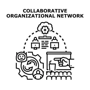 Collaborative organizational network with digital process and teamwork Stock Illustration