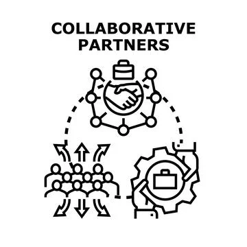 Collaborative partners working together on business projects Stock Illustration