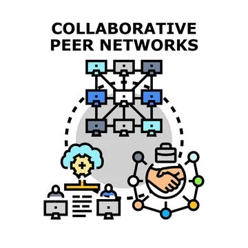 Collaborative peer networks connecting users and sharing technology Stock Illustration